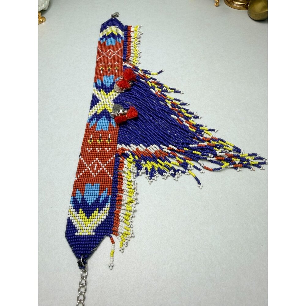 Zara Tribal Native inspired Beaded Bib Fringe Necklace Statement Bold Color - Picture 5 of 10